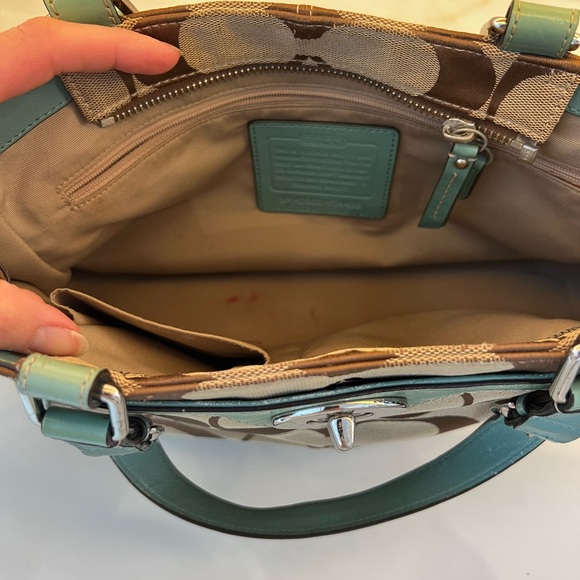 Coach Signature Canvas Shoulder Bag - Brown and Mint - Picture 4 of 8